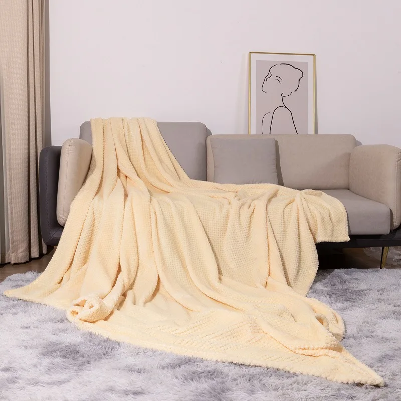 Beige Borlaug Flannel Blanket Coral Fleece Sofa Blanket Throw Air Conditioning Blanket Nap Blanket for Winter 220x240cm