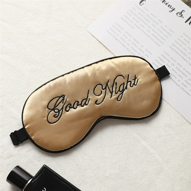 Embroidered Silk Sleep Mask Adjusting Button Travel Ventilation Sleeping Mask Good Night Pattern Eye Patches For Sleeping Aid