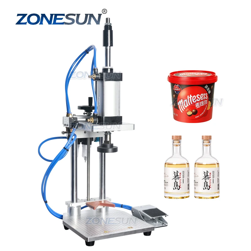 

ZONESUN ZS-XG70ZC Pneumatic Jar Whisky Wine Plastic Glass Bottle Cap Cork Pressing Capping Machine