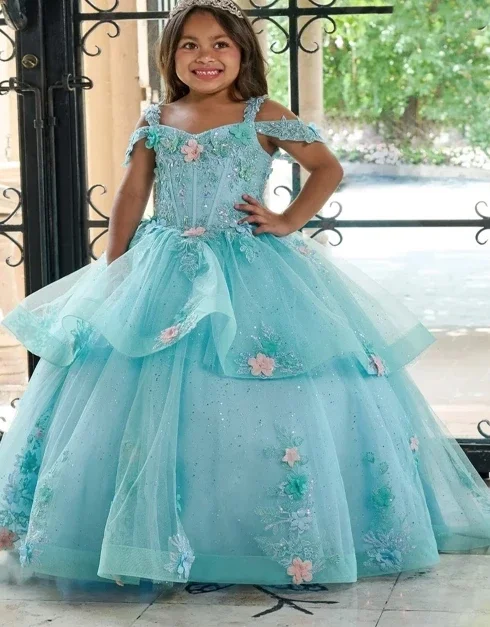 فساتين فتاة الزهور اللافندرية لحفلات الزفاف من الدانتيل بطول الأرض للفتيات والأطفال وحفلات أعياد الميلاد الأولى فساتين التواصل المقدس حسب الطلب