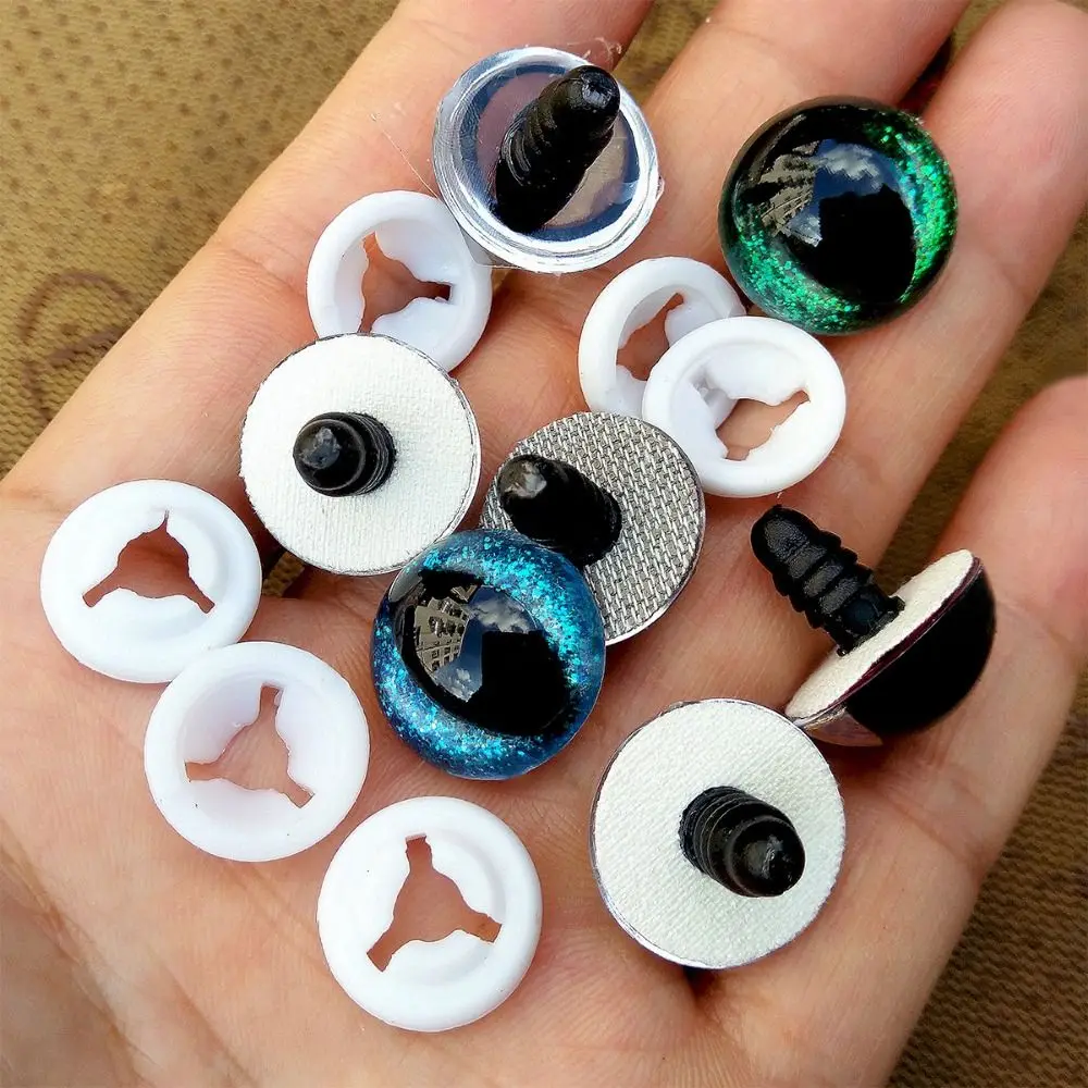 20pcs/set 18mm 3D Sparkling Crystal Cat's Eyes With Flash Pad Plastic Resin Safety Glitter Eyes Crafts 8 Colors Parts