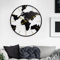 Nordic 3D Large Wall Clock Modern Design Living Room Kitchen Iron Silent Wall Clocks Black Retro 60CM World Map Decoration Watch