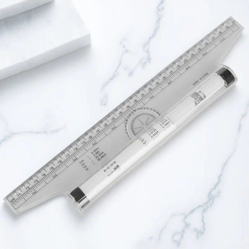 مسطرة قياس بلاستيكية، مسطرة متوازية متعددة الوظائف لرسم تصميم زاوية مقياس أسطوانة للطلاب المهندسين