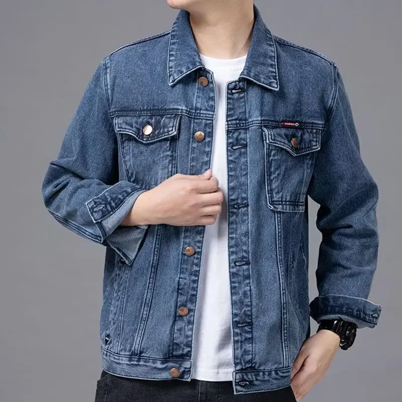 Men's Loose Fit Denim Jacket Autumn Winter Workwear Multi-Pocket Resistant to Dirt And Wear Large Size Work Jacket