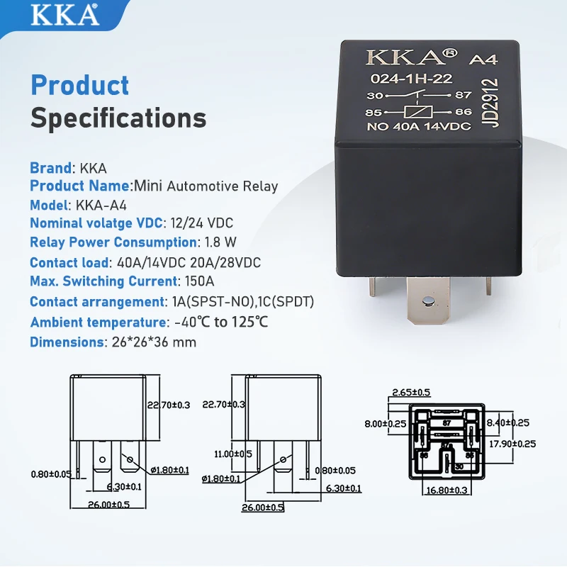 [10pcs/Pack] KKA-A4 12V/24V 4pin/5pin Universal 40Amp Automotive Relay, Bosch Style Car Relays for Car, Motor, Vehicles