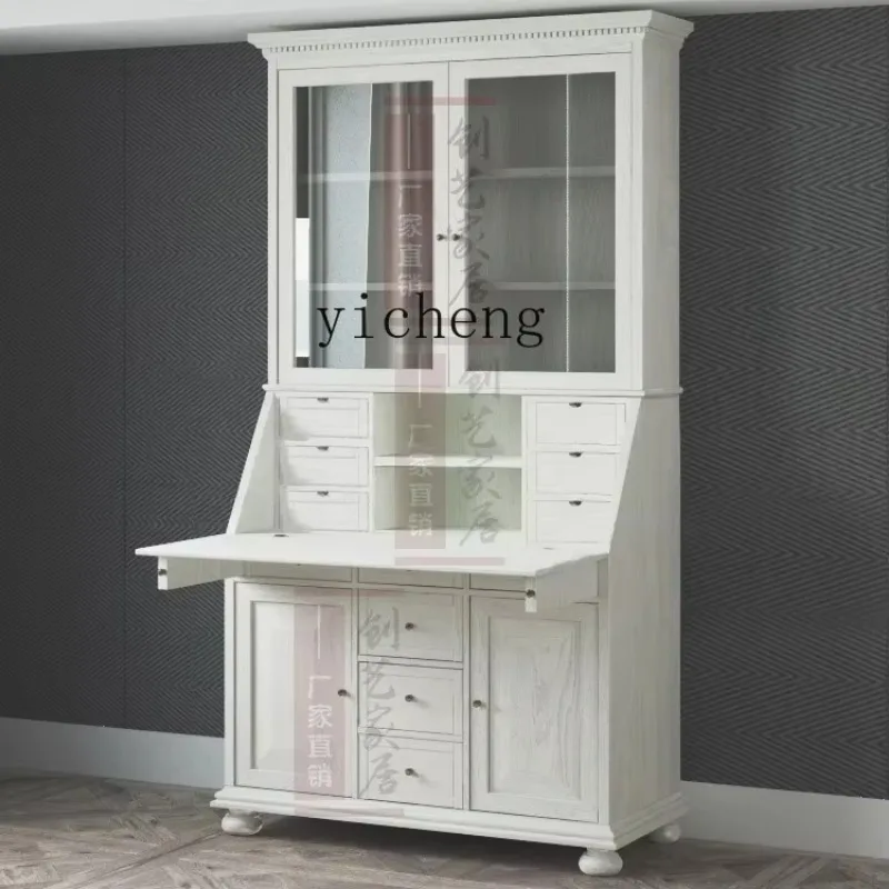 Solid Wood Desk Combined Bookcase Retractable Storage Multifunctional Flip Desk