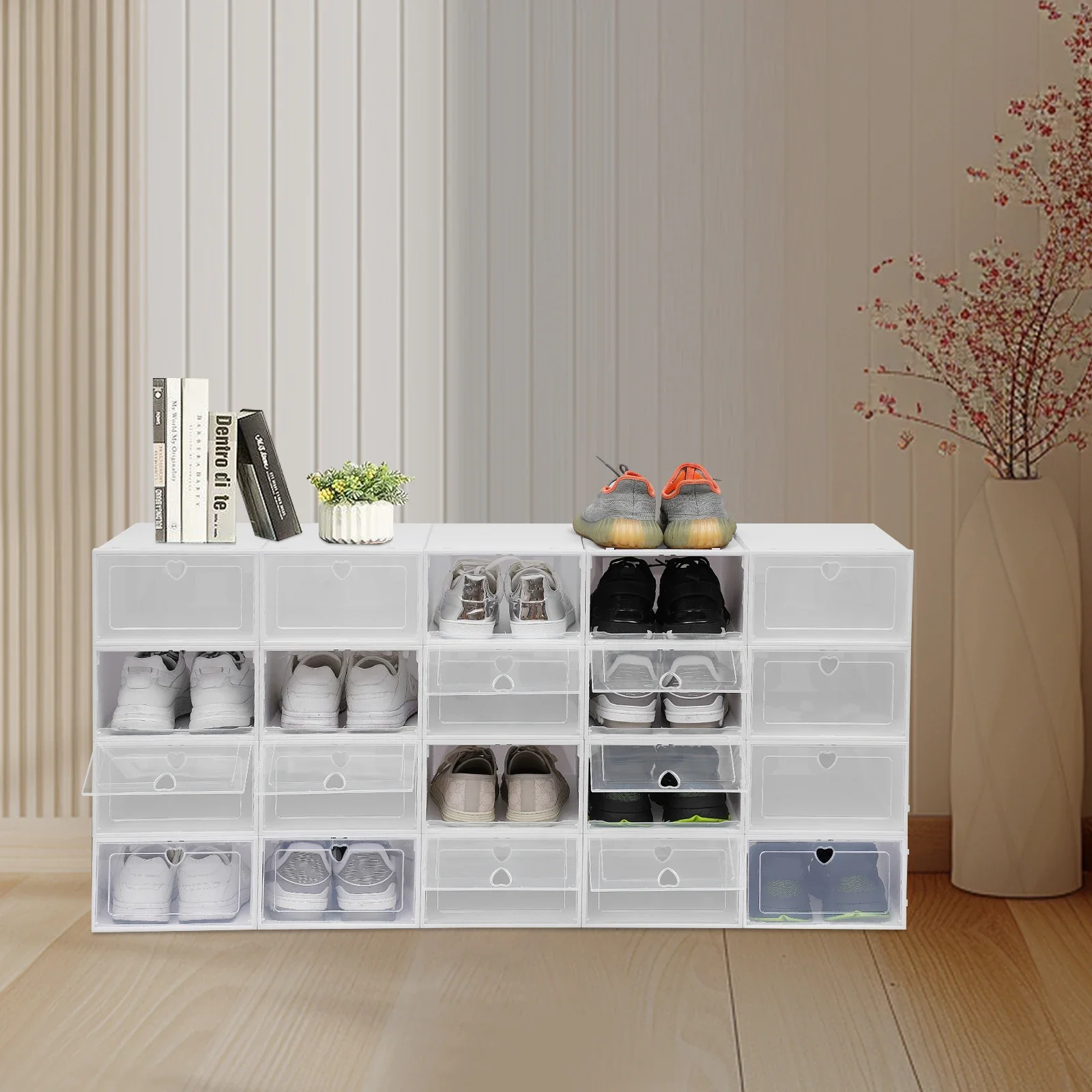 

Набор из 20 прозрачных штабелируемых коробок для обуви, органайзер для хранения кроссовок, экономия места для шкафа, спальни, ванной комнаты