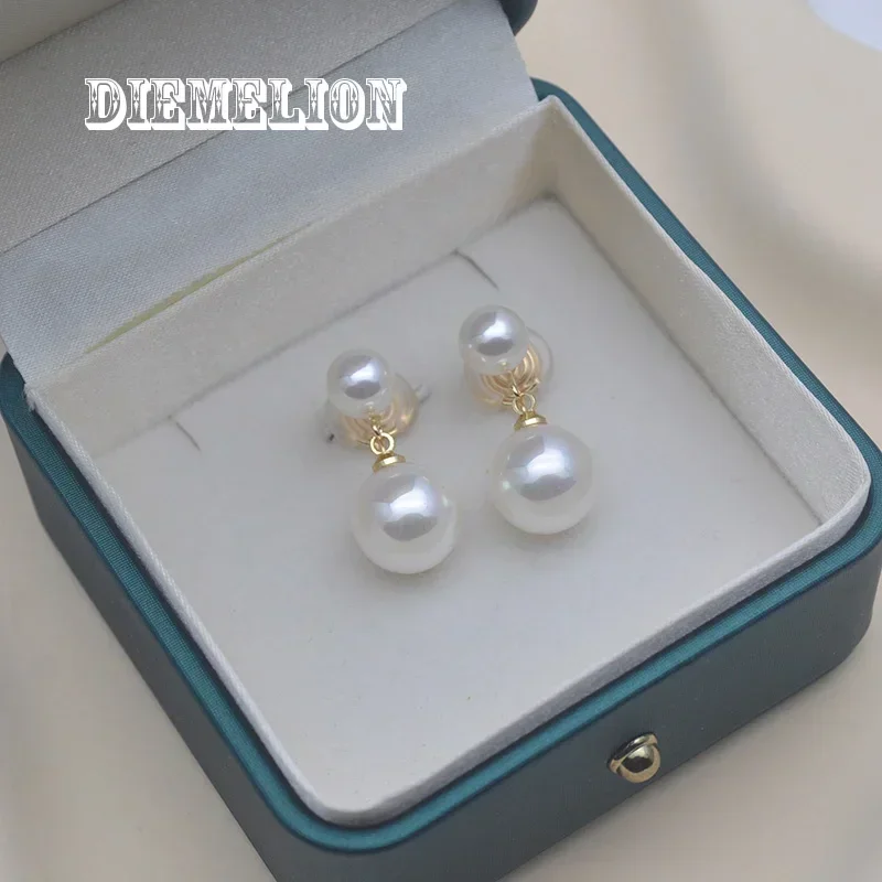 Orecchini a clip con perle a doppia conchiglia rotonda di alta qualità in stile coreano, senza foro per le donne, gioielli da sposa, clip per