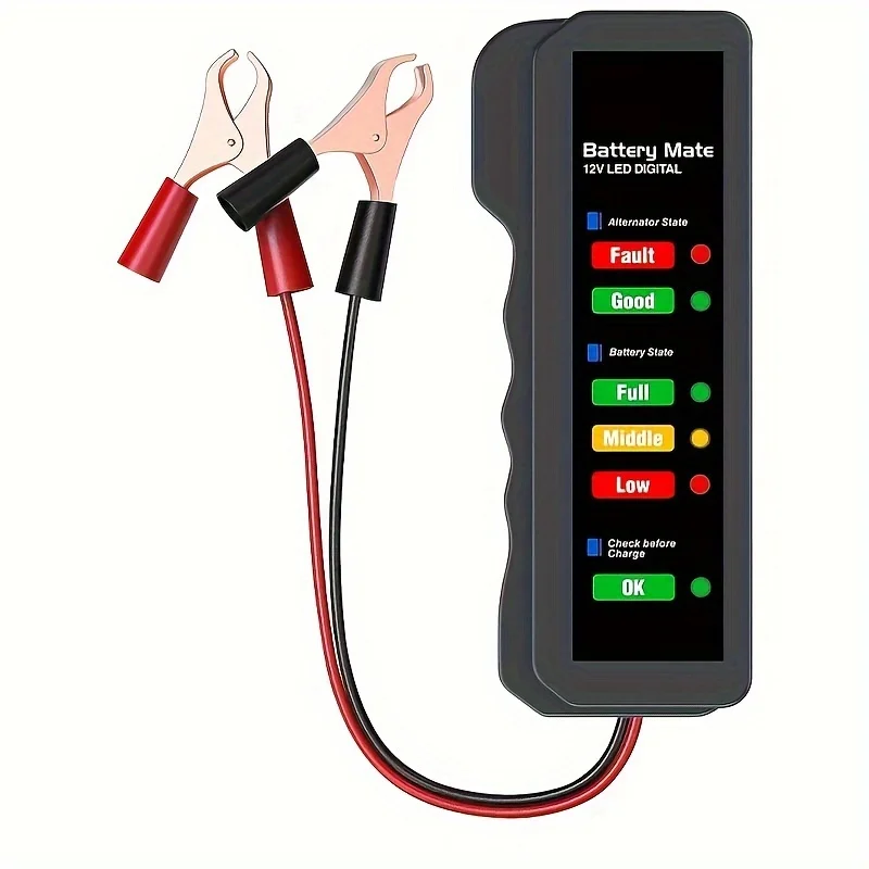 12V Battery Tester Car Battery Tester, Motorcycle Battery Tester Car Fault Detector with Pure Copper Alligator Ring Clip