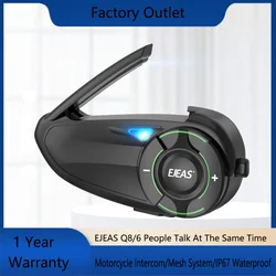 EJEAS 1Pc Q8 Motorcycle Intercom ,Mesh System,IP67 Waterproof Interphone, Moto Helmet Headset for 6 Riders Talking At Real Time