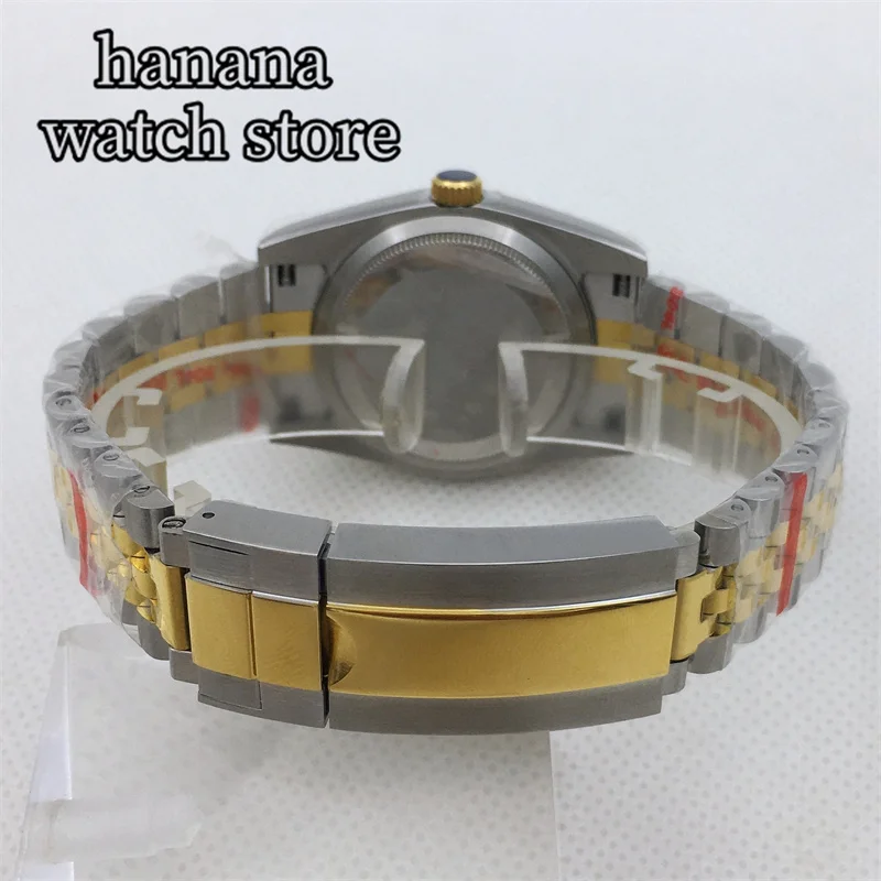 BLIGER NH35A Мужские механические часы 36 мм 39 мм встраиваемый безель Сапфировое стекло Золотой циферблат Двухцветный браслет из нержавеющей стали с датой