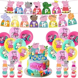 Tema Peppa Pig Cartone animato per bambini Festa di compleanno Bandiera Torta Bandiera Palloncino Decorazione Set di stoviglie usa e getta Regalo di compleanno