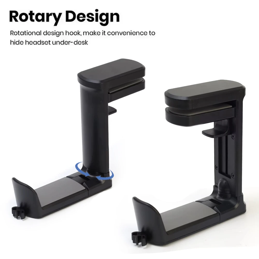 

360 Rotating Punch-Free Table Side Headphone Hook Adjustable Headset Desk Hook Drilling Free Under Desk Headset Rack Support