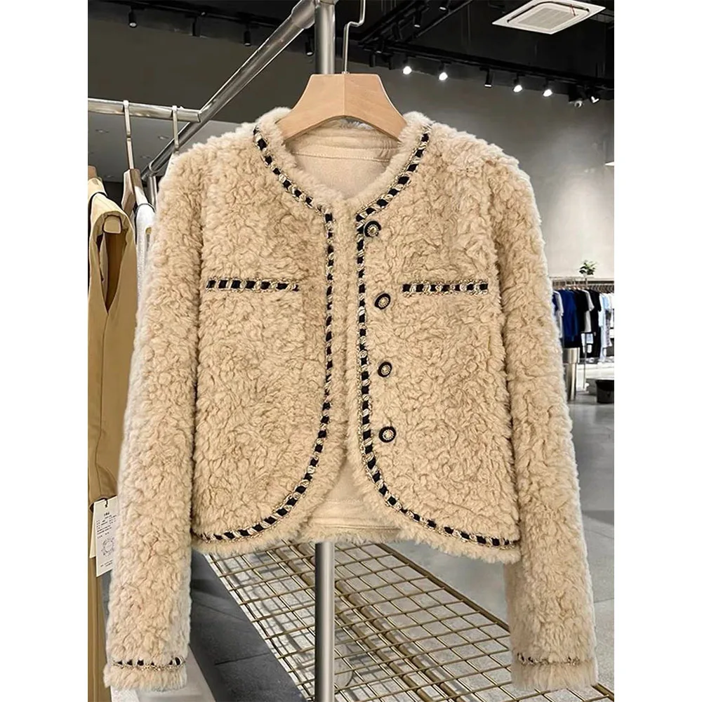 Chaqueta de felpa corta versátil para mujer, abrigo de terciopelo suave y cálido, estilo perezoso, moda femenina, Otoño e Invierno