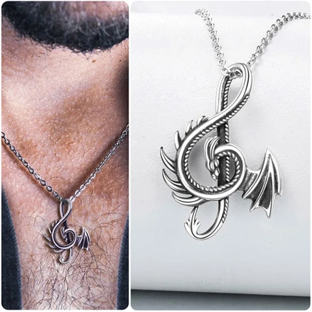 Dark Gothic Vintage Dragon Pendant Necklace For Men Cool Middle Ages Silver Color Punk Personality Jewelry Accessories VGN252