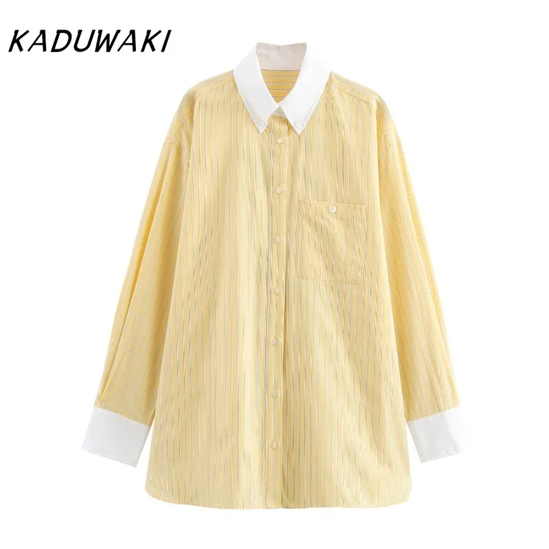 

KADUWAKI Spring New Woman's Sophisticated Satin Outerwear Tops Fashion Autumn Female Turn-down Collar Coat Long Sleeve Blouses