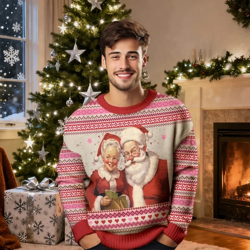 Santa Claus Graphic Ugly Christmas Sweater Fashion Autumn Streetwear Loose Sweatshirts Unisex Pullover Holiday Party Jumper Tops