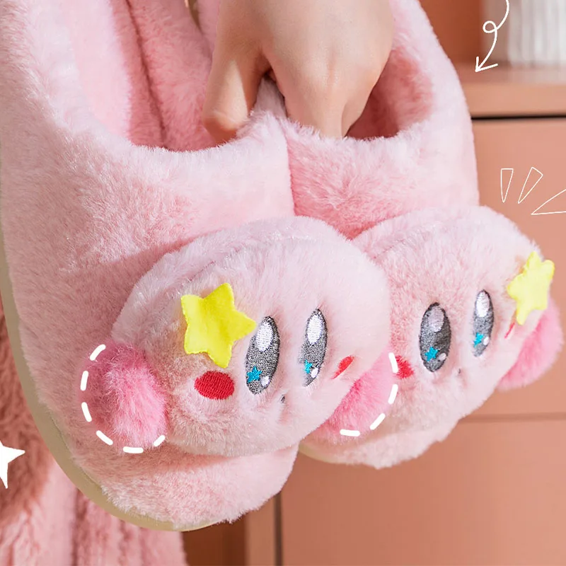 New Kawaii Cute Kirbys Slippers Cotton Slippers Home Shoes Plush Non-Slip Warm Cartoon Anime Gifts For Girlfriends and Children