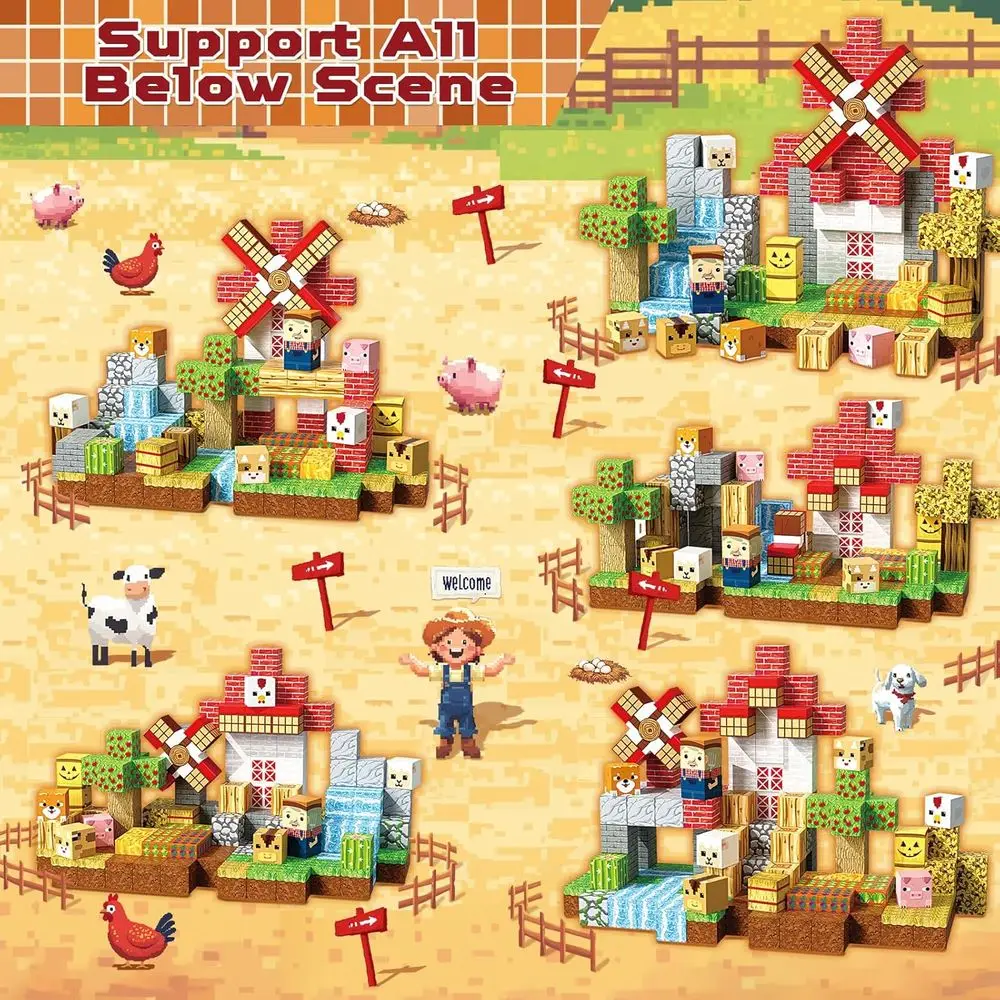 Bloques de construcción magnéticos de animales de granja de 150 piezas, juguetes educativos STEM para niños de 3 años, perfectos para regalos