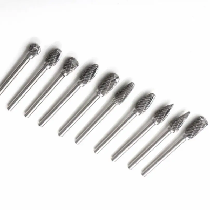 A Pack 10pcs Titanium Plated Hard Alloy Rotary File for Wood Carving Tool, 1/8Inch Shank Tungsten Steel Grinding Head