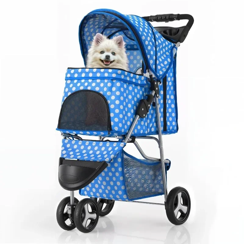 

3 Wheels Pet Dog Cat Stroller for Small Medium Dogs Cats, Foldable Jogger Stroller w/Storage Basket and Cup Holder,