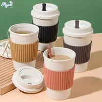 Coffee Cups With Lids Wheat Straw Reusable Portable Coffee Cup Dishwasher Safe Coffee Mug Tea Travel Cups
