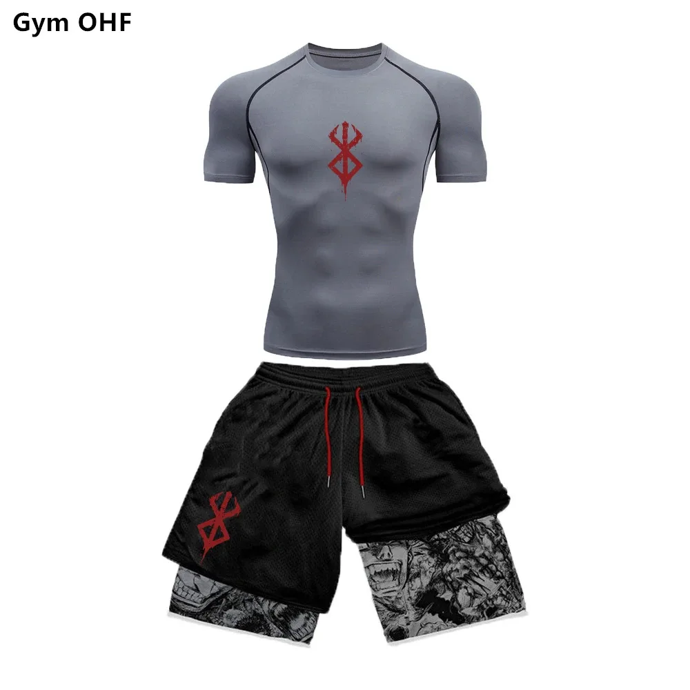 2Pcs/set Berserk Anime Sports Suit Guts Patterns Breathable Quick Drying Fitness Suit Running Training Fitness Shorts view 3