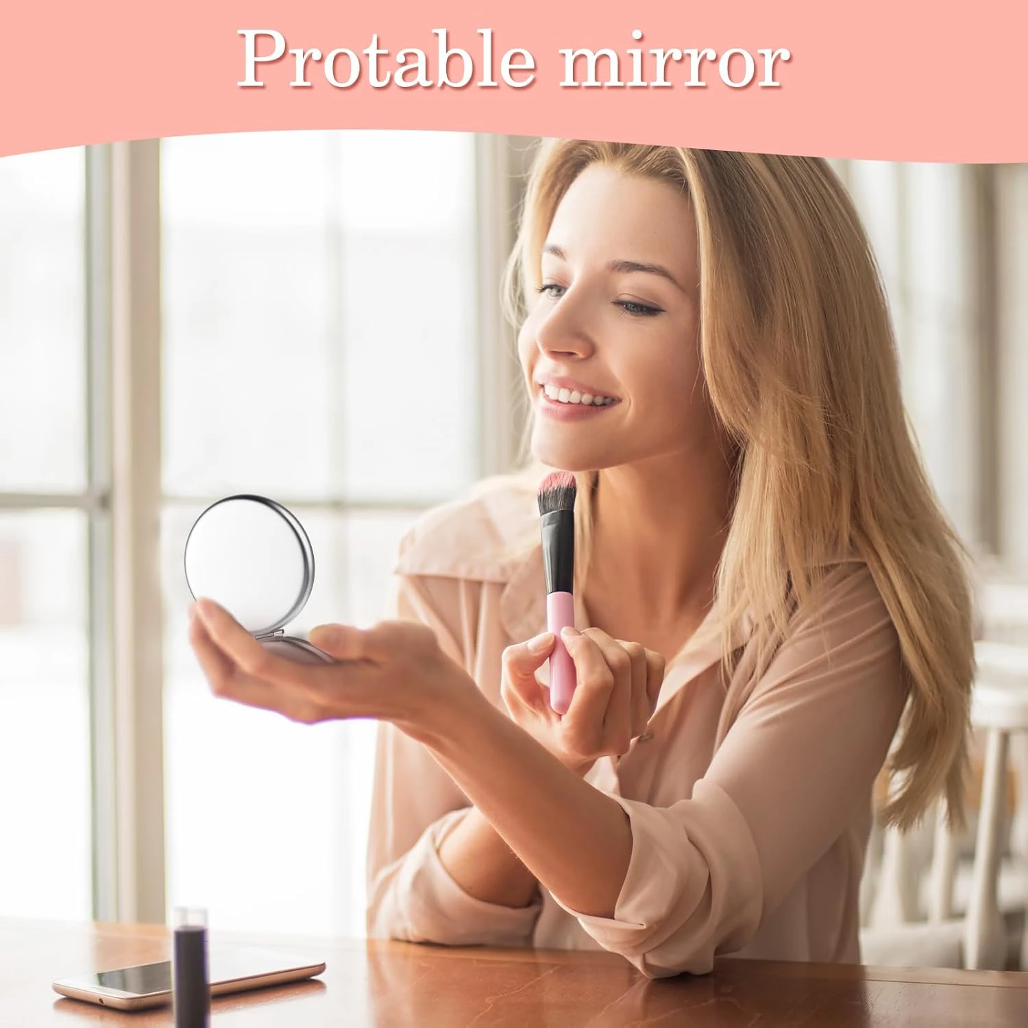 Compacto para bolso, espejos compactos de viaje con aumento 2X de doble cara doblado, maquillaje de viaje pequeño portátil para bolso, bolsillo y