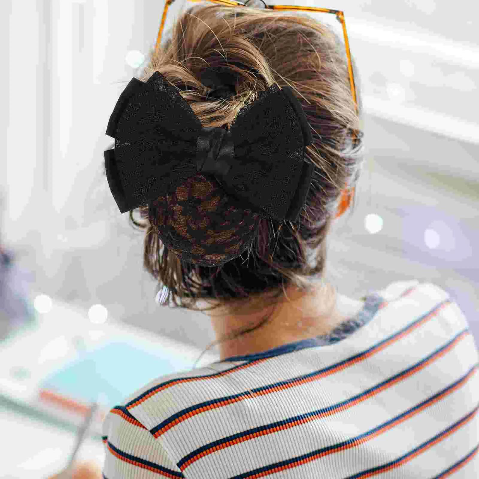 2 Pcs Hair Clip Bun Cover Dance Net Lace Bow Womens Barrette Barrettes Nets Steamed Stuffed Mesh Nurse