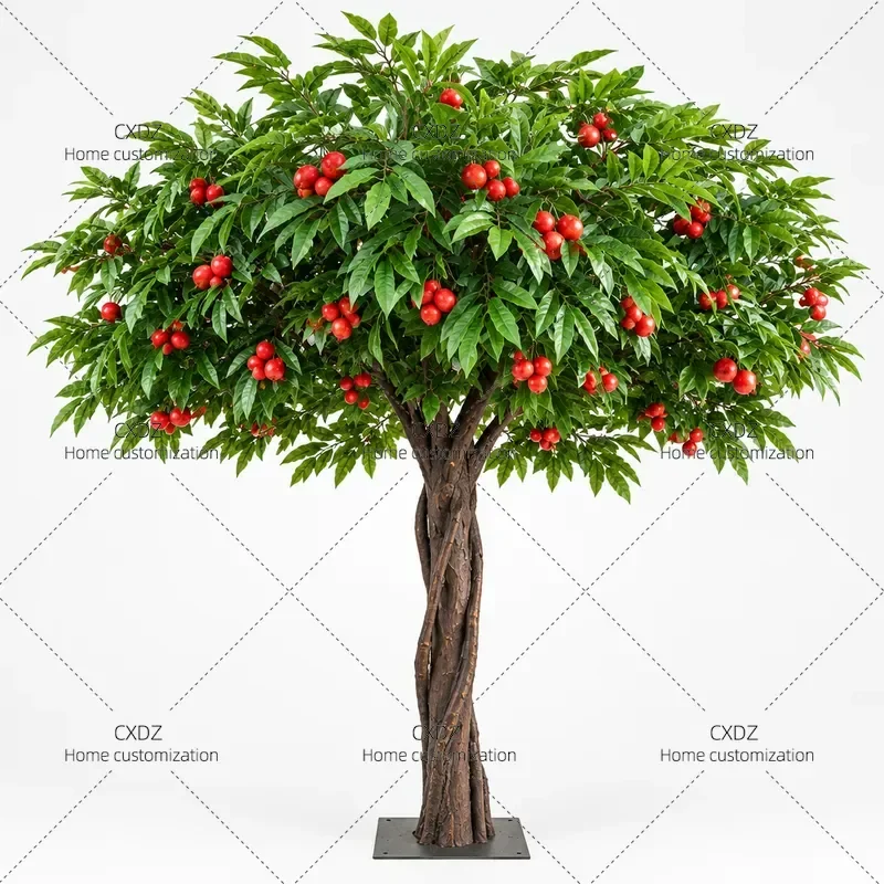 Large Artificial Lychee Apple Hawthorn Bayberry Tree Fake Fruit Plant Decoration for Mall Homestay Store Shooting Landscaping