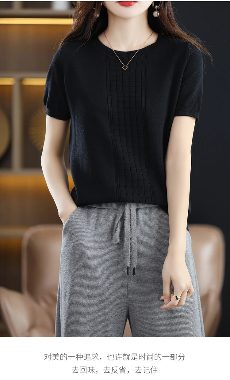 Women's T-Shirt Summer New 100% Cotton Pullover Short Sleeve Casual Solid Color Knit Crew Neck Ladies Tops Tees Blouse