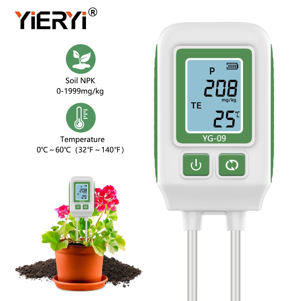 Yieryi Soil NPK Analyser Meter 0-1999mg/kg Dual Needle Nitrogen Phosphorus Potassium Detector Fertility Tester for Garden Farm