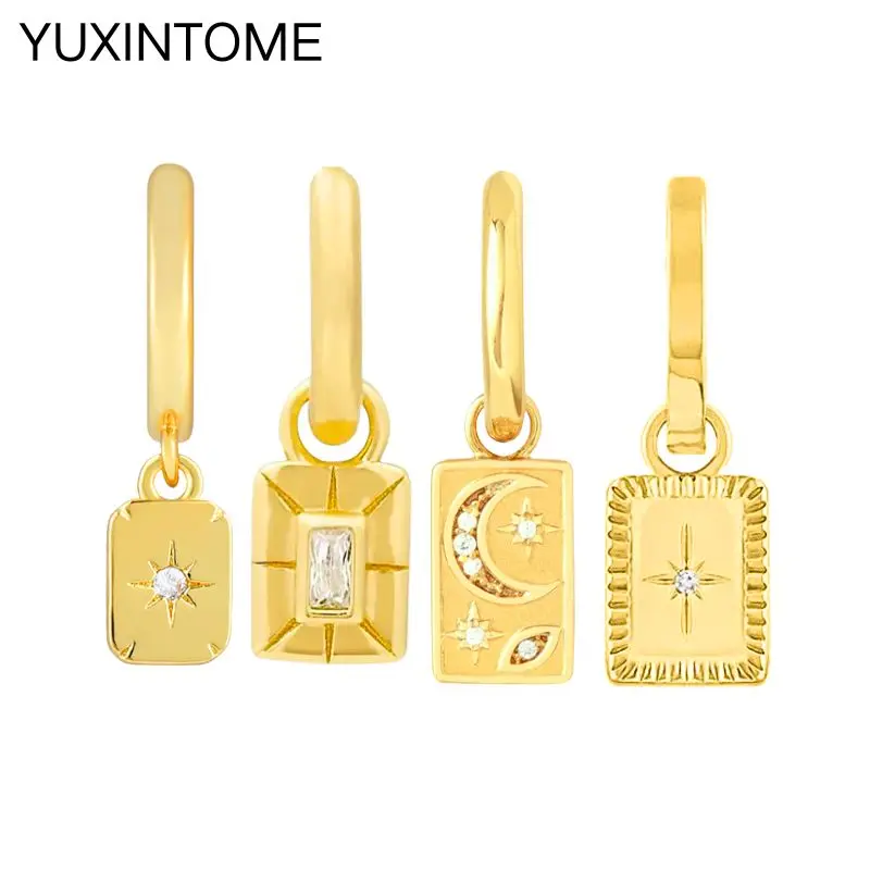 

925 Sterling Silver Ear Needle Square Pendant Earrings European And American Geometric Zircon Earrings for Women Fashion Jewelry