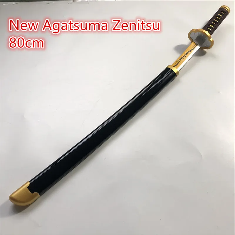 

Kimetsu no Yaiba Sword Demon Slayer Weapon New Agatsuma Zenitsu Cosplay Sword 1:1 Anime Ninja Knife wood toy 80cm