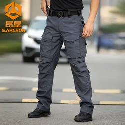 Outdoor Spring and Autumn Hiking Tactical Pants Mens Water Repllent Loose Camouflage Multi Functional Pocket Cargo Trousers