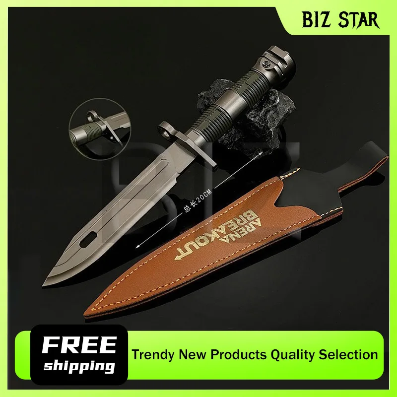 20cm/7.87in Arena Breakout Game Peripheral Figurine M9 Small Knife Leather Cover Version Metal Crafts Ornament Toy for Boy Gift