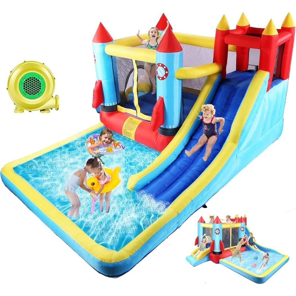 

Inflatable Bounce House for Kids 146 x 132 x 82 inch, Indoor/Outdoor Bouncy House with Large Splashing Pool, Bouncing Area