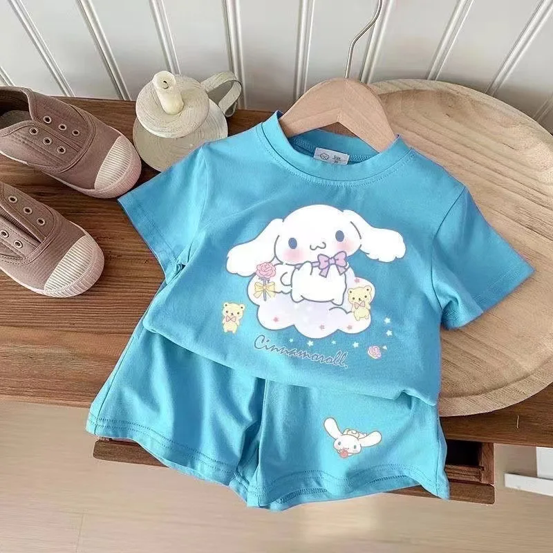 

Kawaii Kuromi My Melody Cinnamoroll Girls Cartoon T-Shirt Shorts Set Summer Anime Sanrio Girly Heart Cute Baby Sportswear