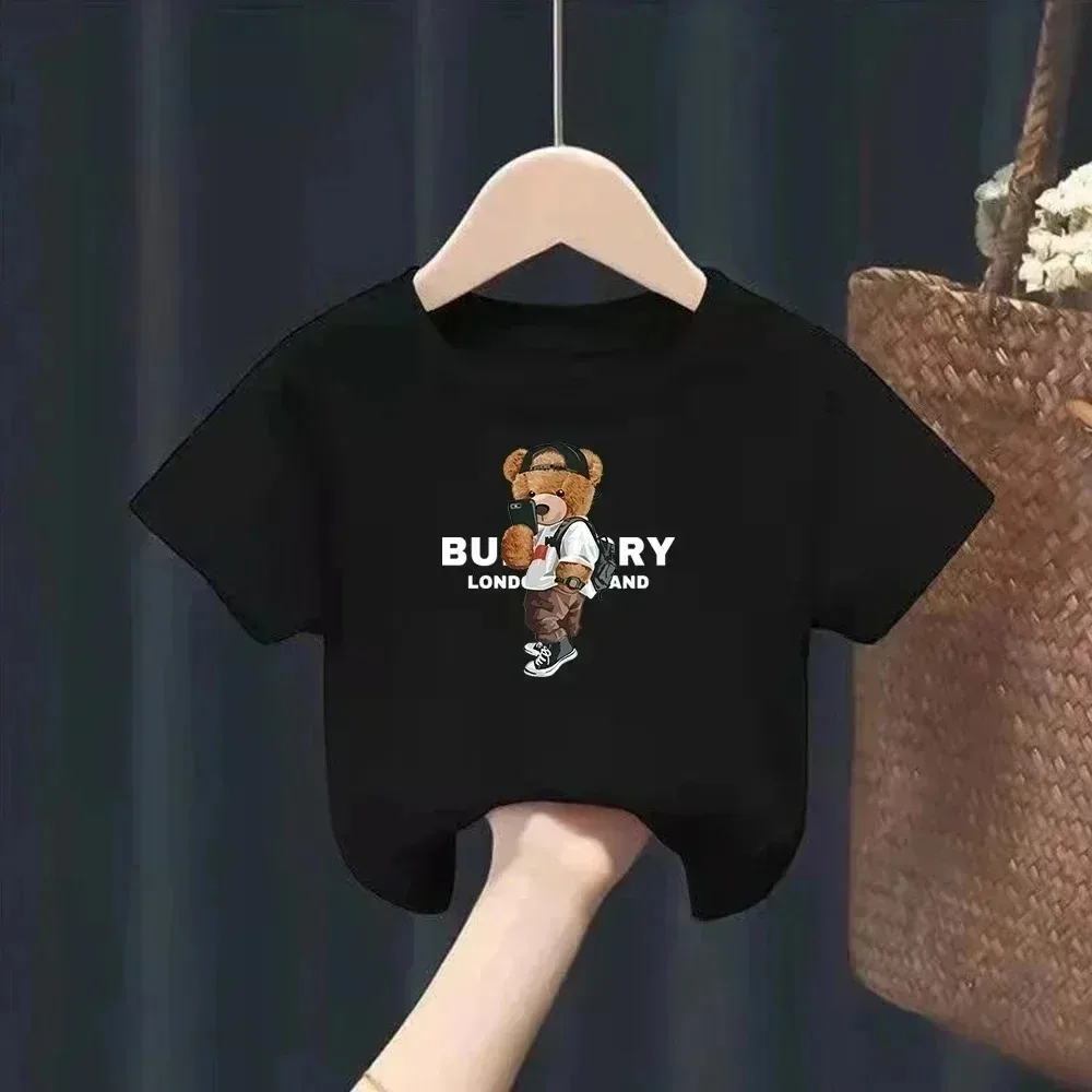 Funny Bear Fashion Print Brand Kid T-shirts Children Baby Short Sleeve Harajuku Tees Boy Girl Kawaii Tops Gift Summer Clothing