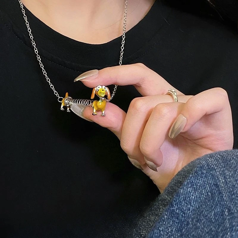Funky Slinky Dog Pendant Necklace Cute Cartoon Animal Choker
