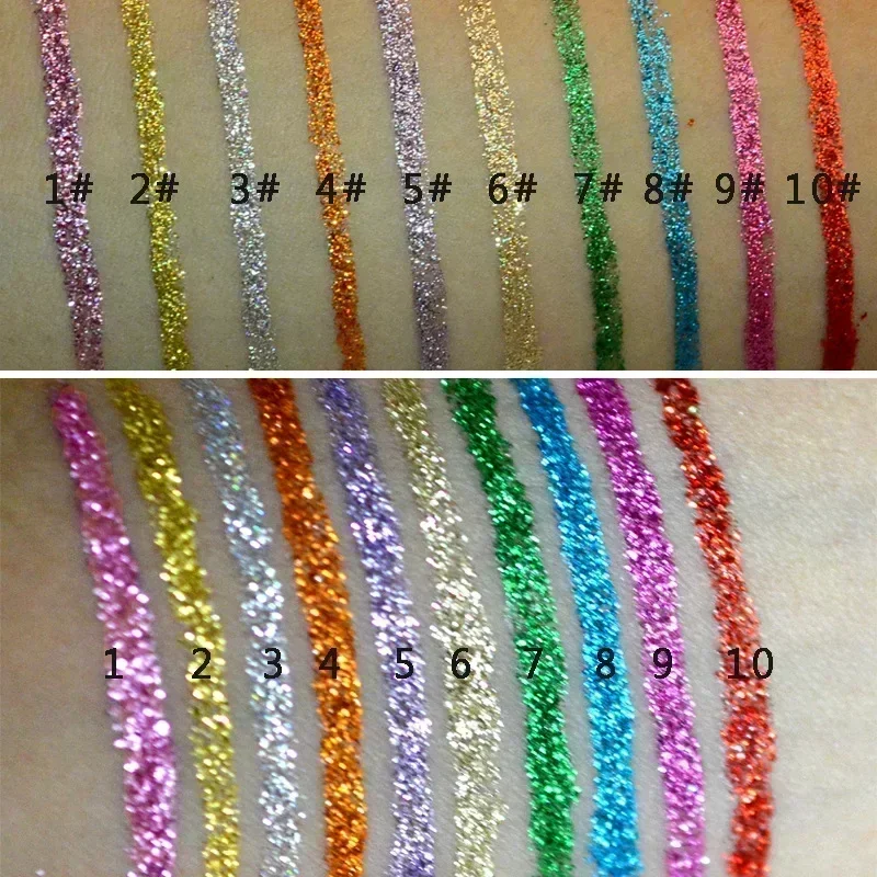 Juego de delineador de ojos con purpurina, textura de brillo perla, resistente al agua, de larga duración, Gel de lentejuelas, cosméticos para fiesta y escenario, 5ml x 10, 10 Uds.