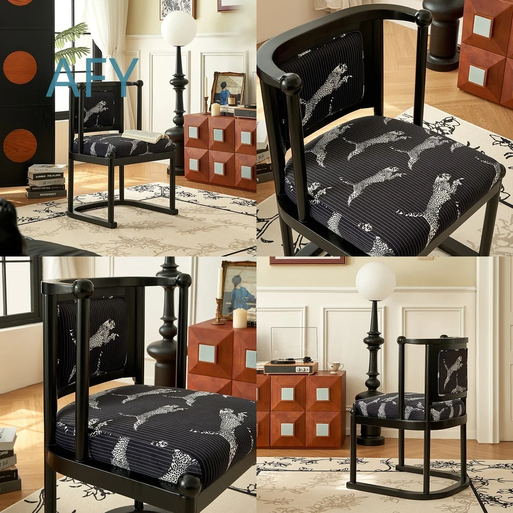 Eleganter Französischer Creme-Stil Massivholz Esszimmerstuhl in Schwarz für Moderne Wohnraumdekoration Schlafzimmer Wohnzimmer Möbel