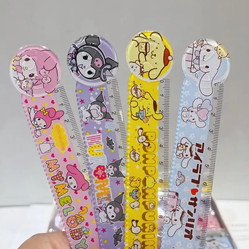 100 pz Cartoon Sanrio righello carino My Melody Cinnamoroll Kuromi Pom Pom Purin righello per bambini cancelleria per studenti