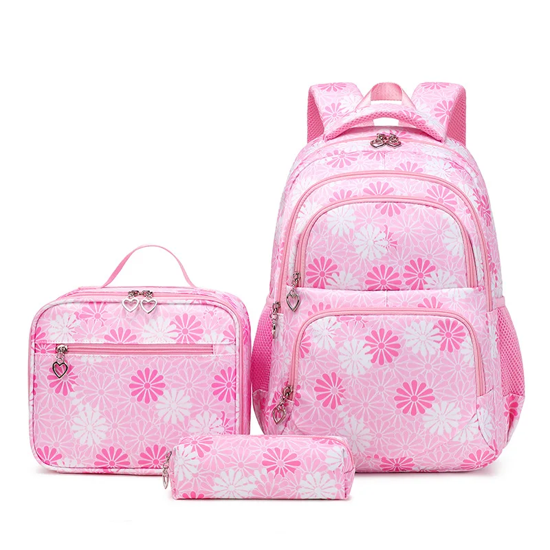 

Student Backpack 3pc/Set Waterproof Primary Schoolbag for Children Girls Large Capacity Printing Bookbag Lunch Bag Pencil Bag