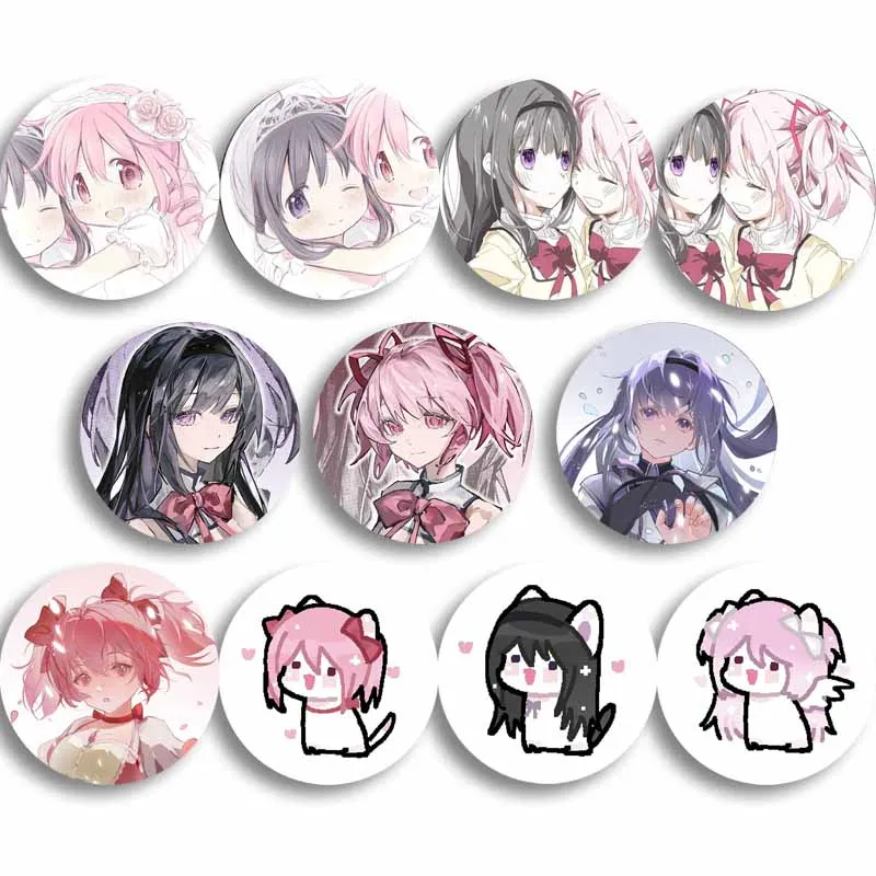 Japanese Manga Puella Magi Madoka Magica Brooch Pins Cute Anime Character Homura Miki Sayaka Cosplay Badge Clothes Accessories