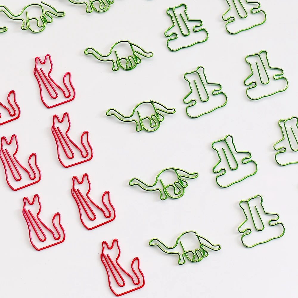 Bright Color Green Dinosaur Bear Shape Paper Clip Cute Cat Planner Bookmark Red Office Stationery Metal Paper Clips Decorative