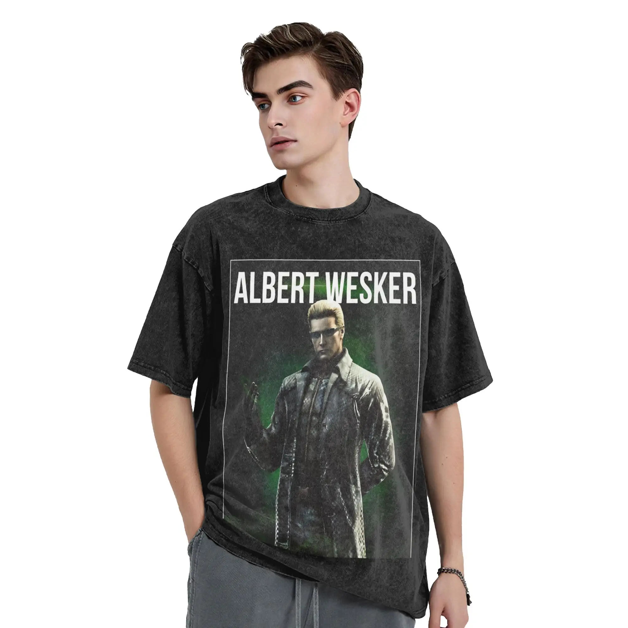 Men Women's Albert Wesker Games Vintage Washed T Shirt Pure Cotton Clothes Funny Short Sleeve Round Collar Tees Graphic T-Shirt