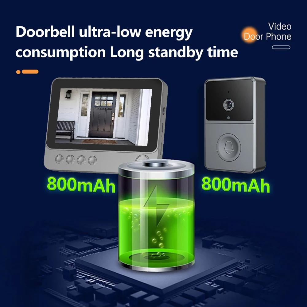 2.4Ghz Wireless Two Way Talk Intercom 4.3" IPS Screen Infrared Night Vision Door Monitoring Doorbell Audio Video 640x480P Camera