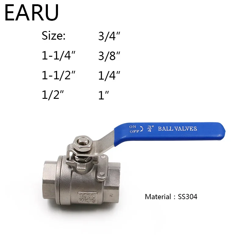 

BSPT 1/4" 3/8" 1/2" 3/4" 1" 1-1/4" 1-1/2" Female Stainless Steel SS304 2P Full Port Ball Valve with Vinyl Handle Thread Valves