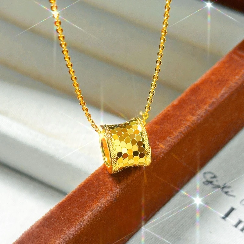 

Real Pure 14 K Gold Color Rotatable Shining Beads Necklace for Women Fine Jewelry Gifts Necklaces Chains Wedding Engagement